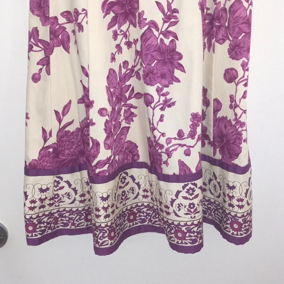 Purple and Cream Floral Midi Dress Size 2 - Picture 6 of 10